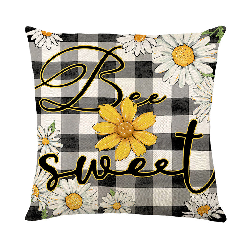 Decorative Throw Pillow Cover Buffalo Check Daisy Pattern