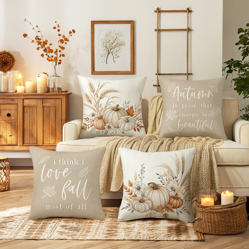 Decorative Linen-Texture Autumn Quote Throw Pillow Cover