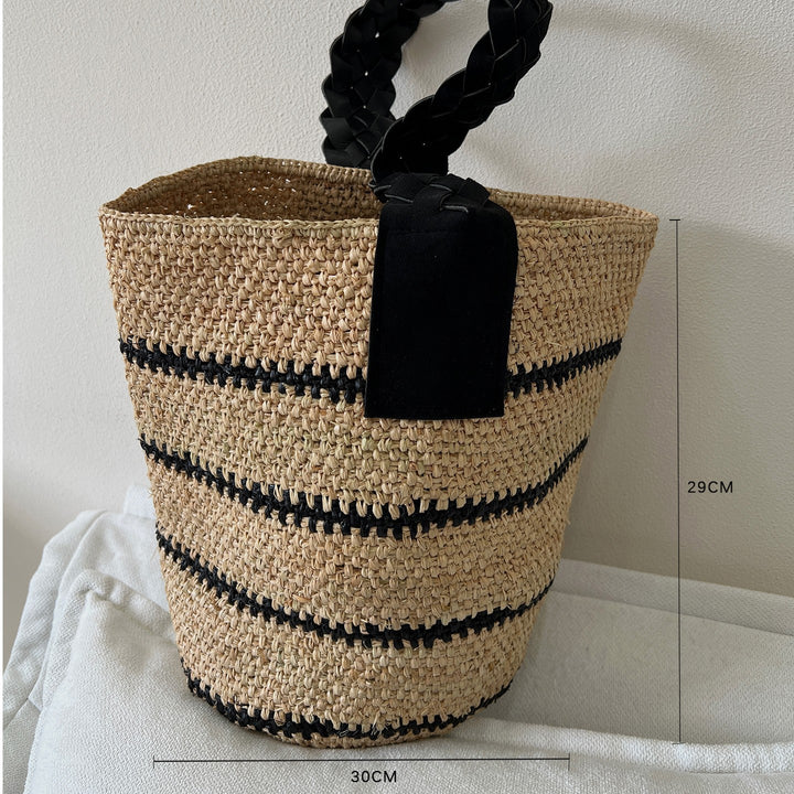Handmade straw bag with fashionable striped pattern Stornfield
