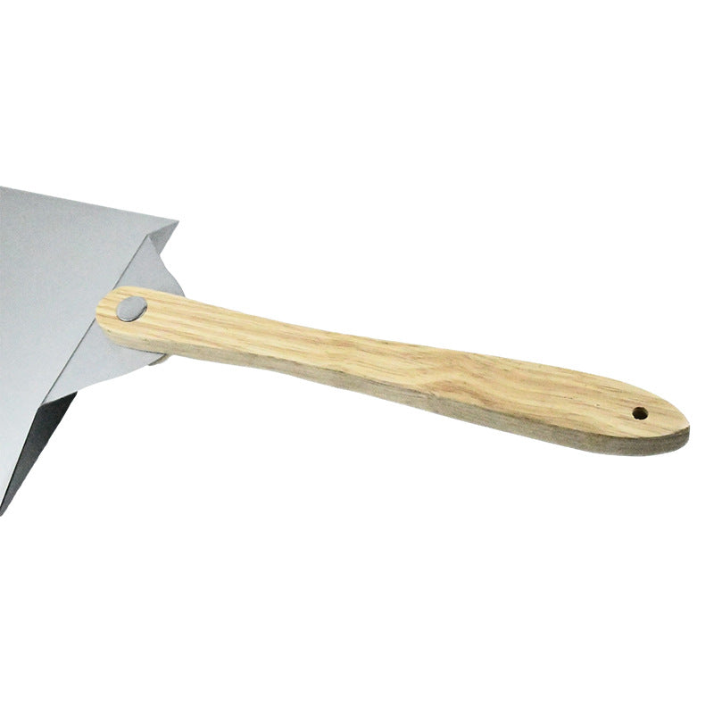large round stainless steel pizza paddle with beveled edge and full-length wooden handle Stornfield