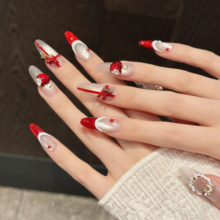 Decorative Press-On Nail Art Set with Holiday Accents