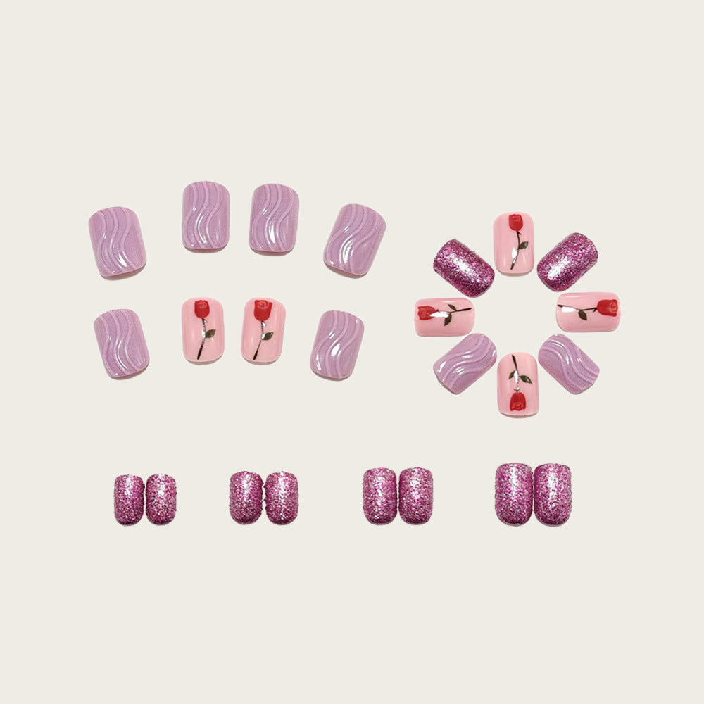 Elegant Artificial Nails with Floral Rose Design Stornfield