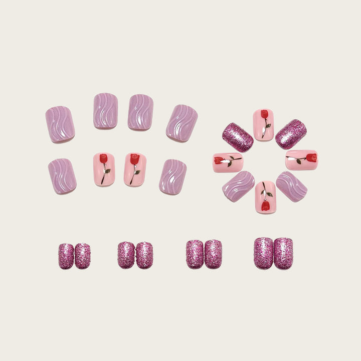 Elegant Artificial Nails with Floral Rose Design Stornfield