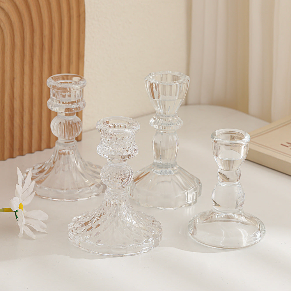 Crystal-cut Glass Candlestick Holder with Ribbed Stem Stornfield
