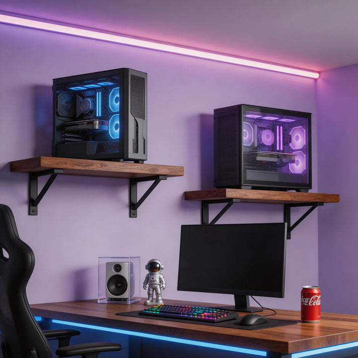 Wall-Mount Floating Shelf for Mid-Tower Gaming PC with Reinforced Brackets