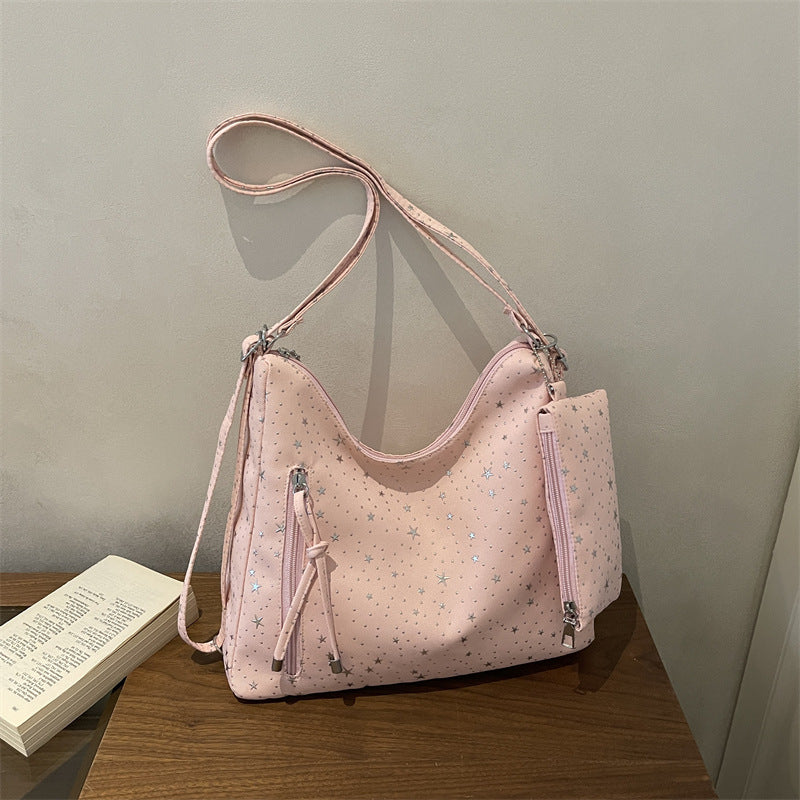 Star-Embellished Hobo Handbag