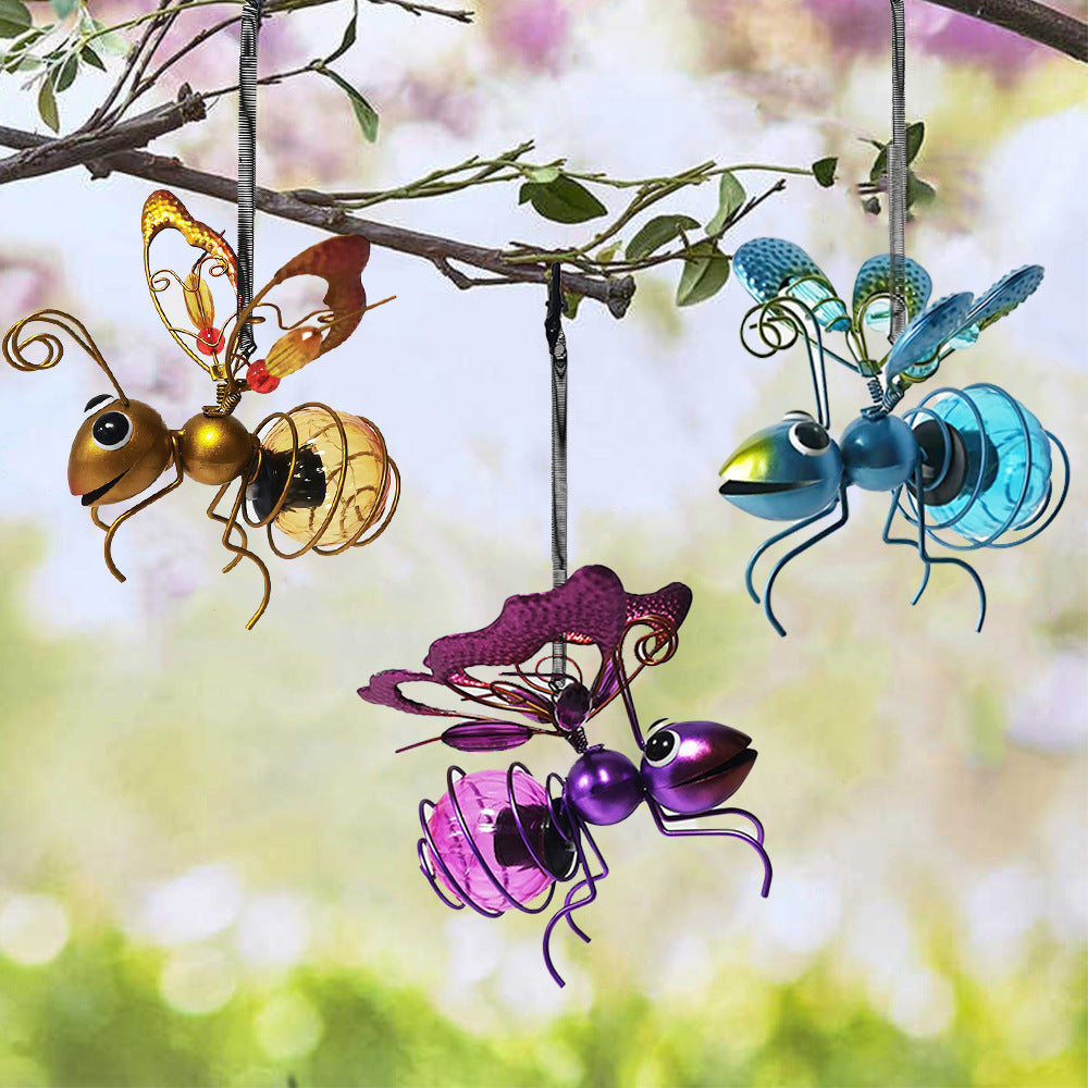 Whimsical Hanging Glass Bee Solar Garden Lantern Ornament Stornfield