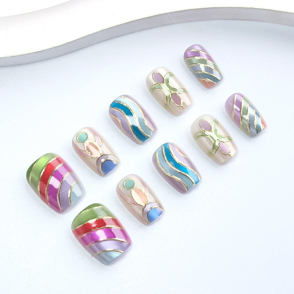 Artistic Press-On Nail Set with Gold Accents Stornfield