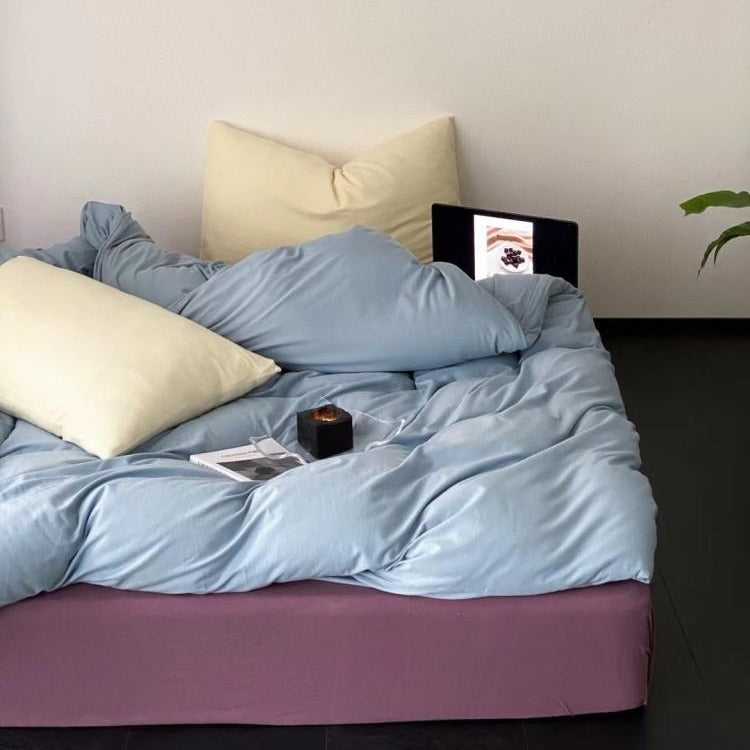 Soft cotton percale bedding set with voluminous quilting and hotel closure