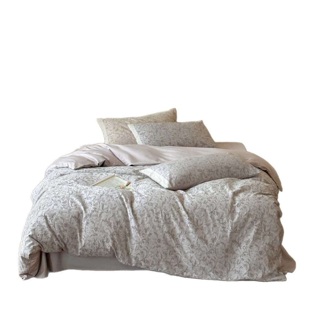 Reversible Damask-Print Cotton Sateen Duvet Cover Set with Envelope Pillow Shams