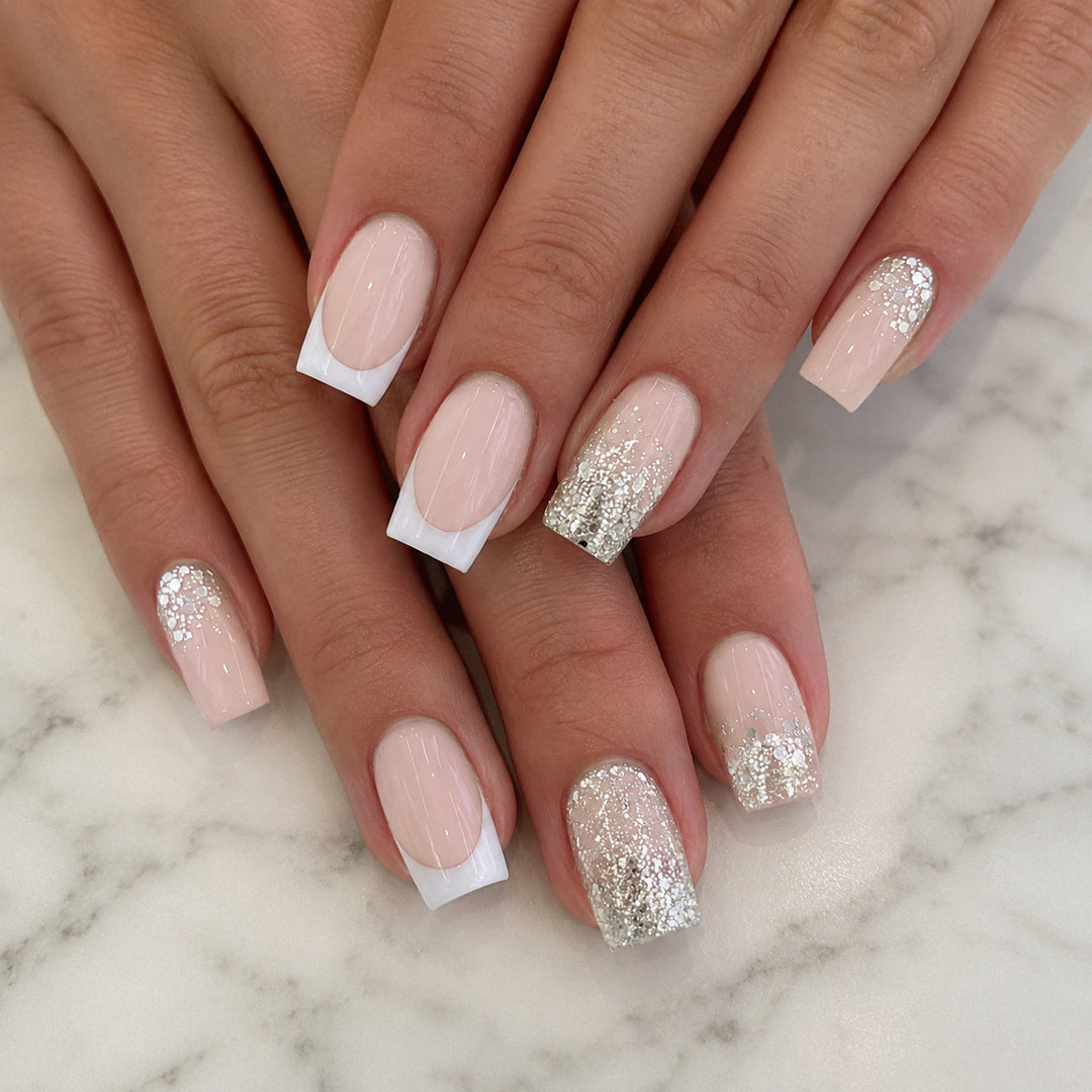 Glamorous French Tip Glitter Nail Extensions Stornfield