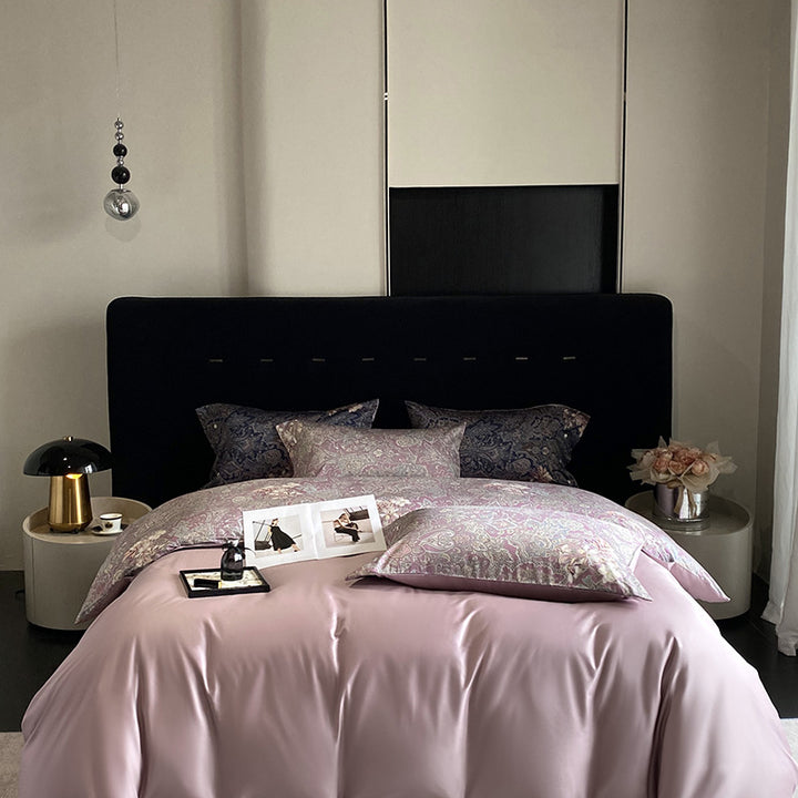 Panda Print Cotton Sateen Duvet Cover Set with Reversible Solid Backing and Button Closure