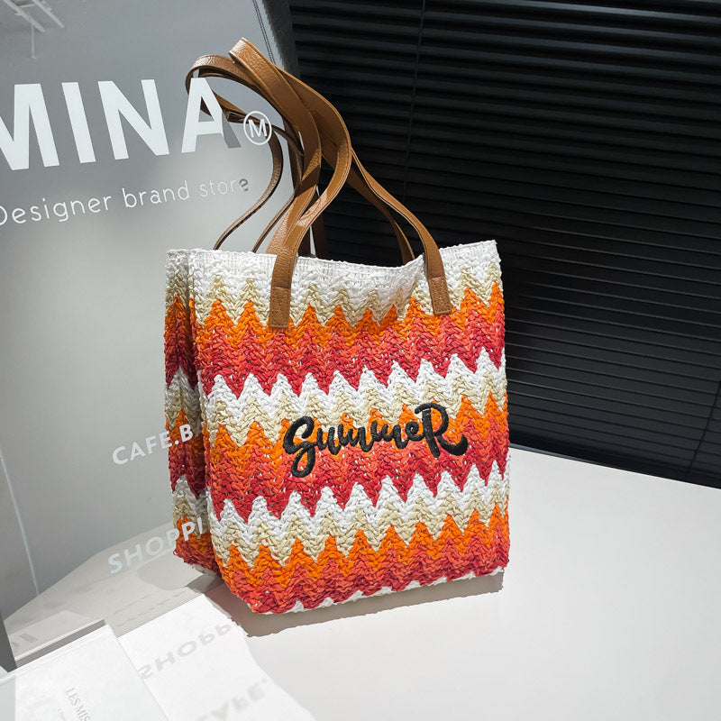 Boho Woven Straw Tote Bag
