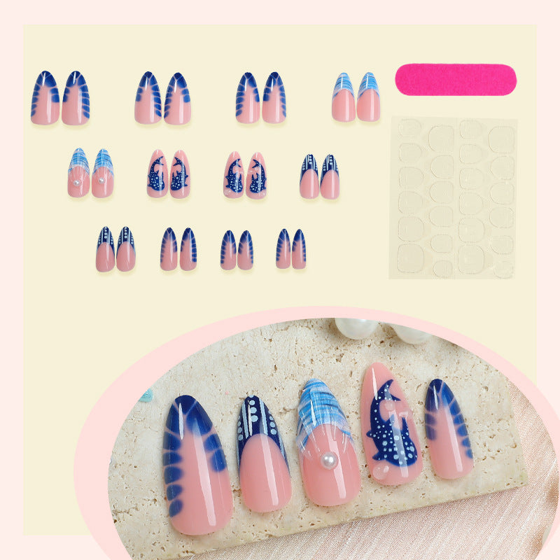 Creative nail art set with a maritime design and elegant accents Stornfield
