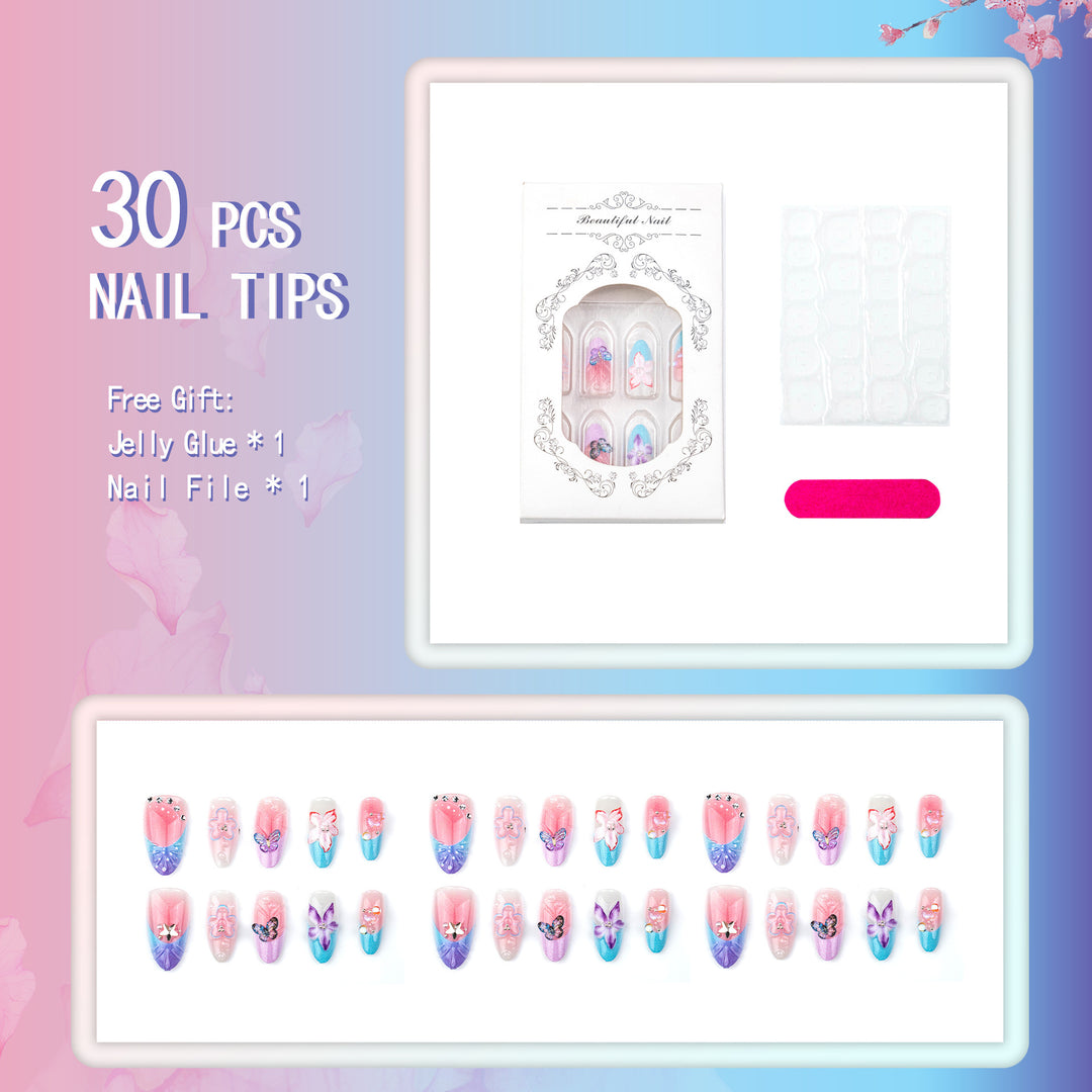 Artificial nail set with floral and butterfly decorations Stornfield