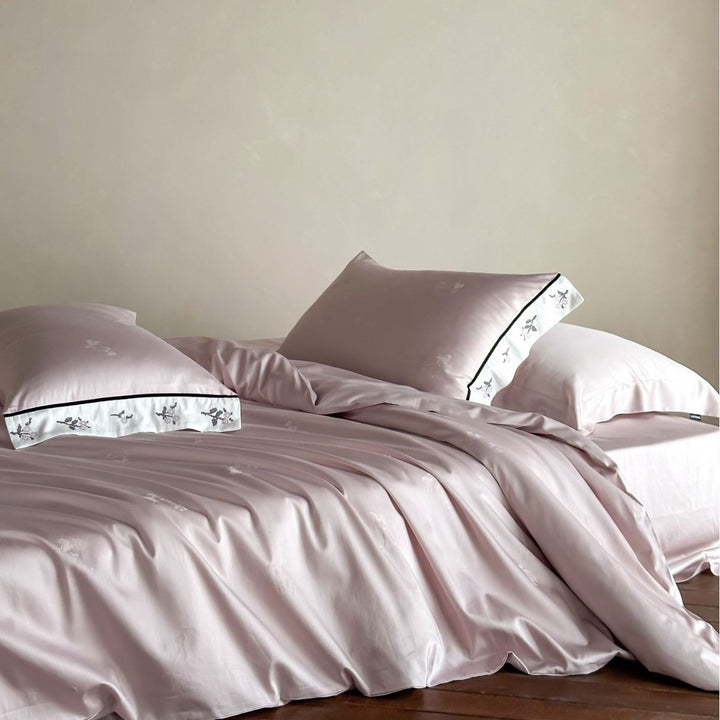 Embroidered Satin-Feel Duvet Cover Set with Floral Trim