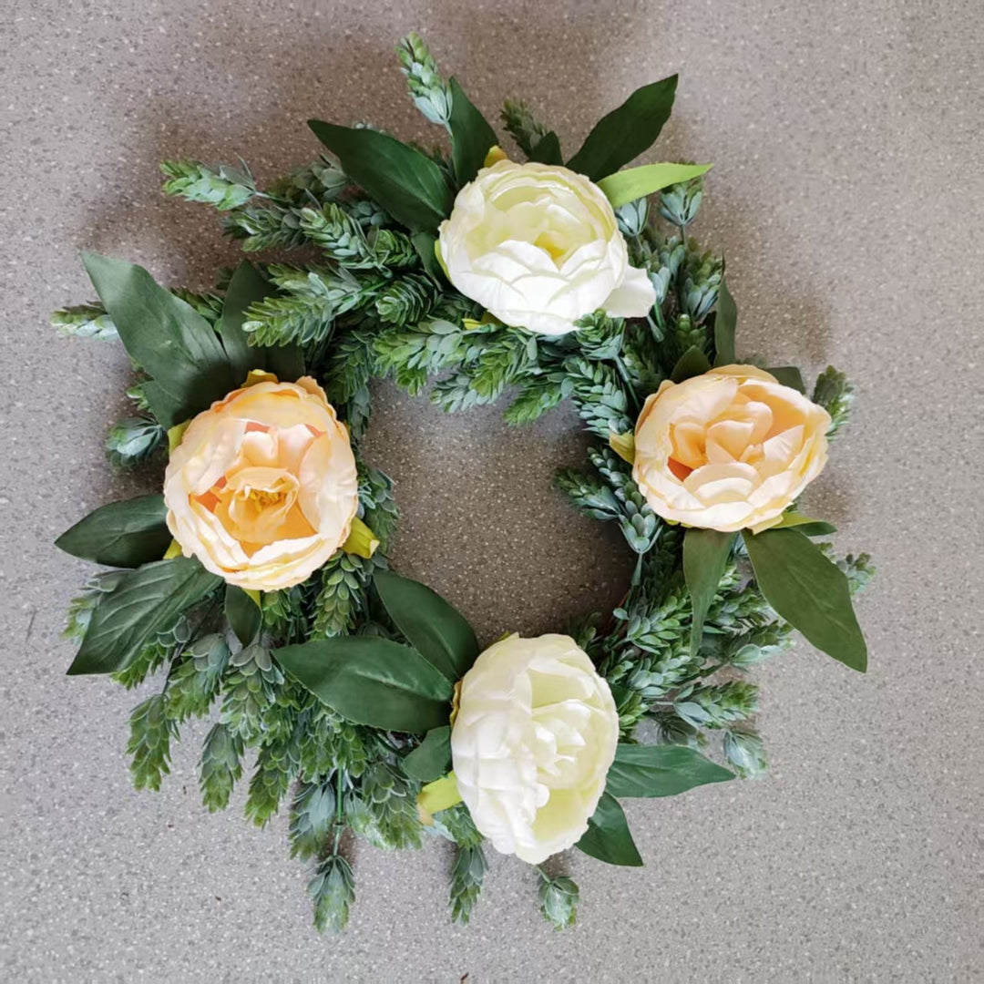 Lifelike Floral Wreath with Green Accents