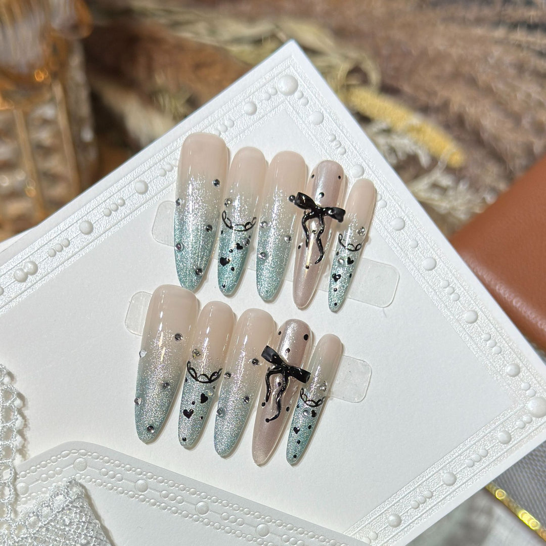 Elegant Stiletto Press-On Nail Set with Rhinestone and Bow Accents Stornfield