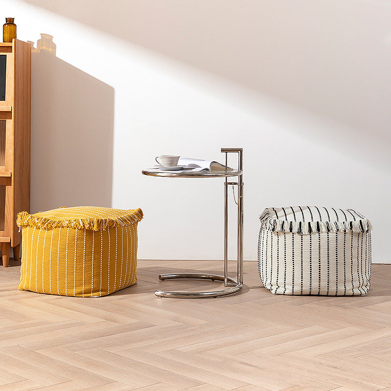 Boho seat pouf made of cotton fabric with fringes Stornfield
