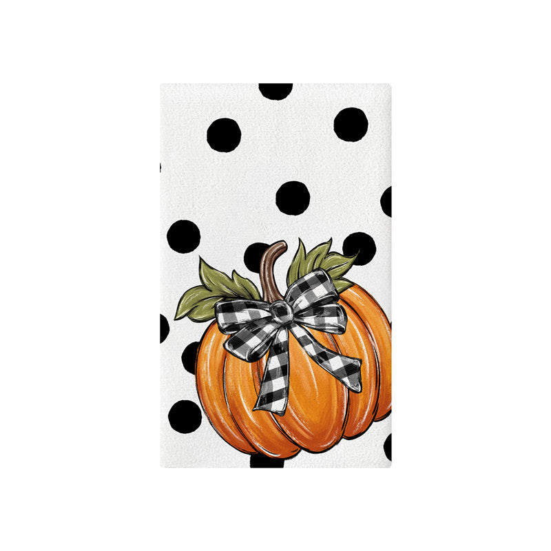 Vertical Buffalo Check Autumn Garden Banner with Painted Pumpkin Illustration
