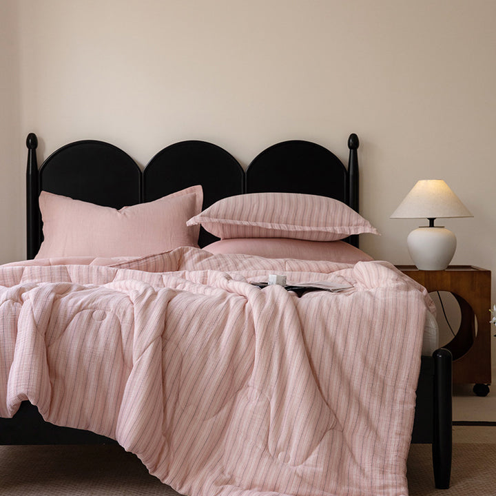 Striped Quilted Cotton-Blend Comforter and Pillowcase Set