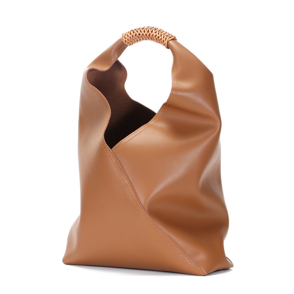 Sculptural Slouch Leather Hobo Tote with Braided Top Handle