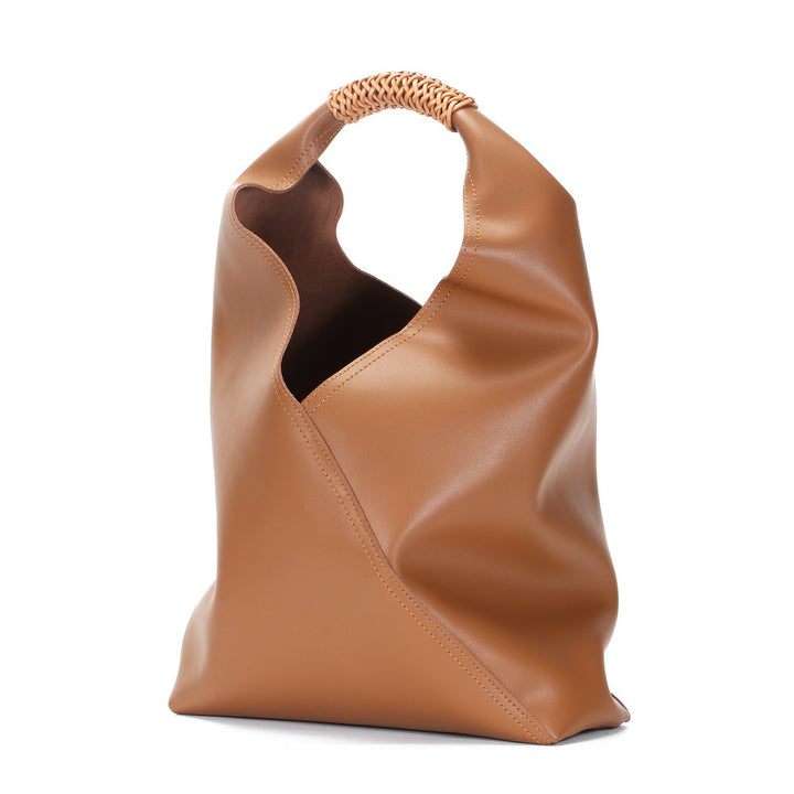 Sculptural Slouch Leather Hobo Tote with Braided Top Handle