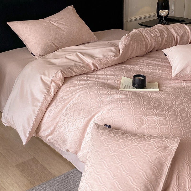 Jacquard Floral Embossed Duvet Cover and Pillowcase Set
