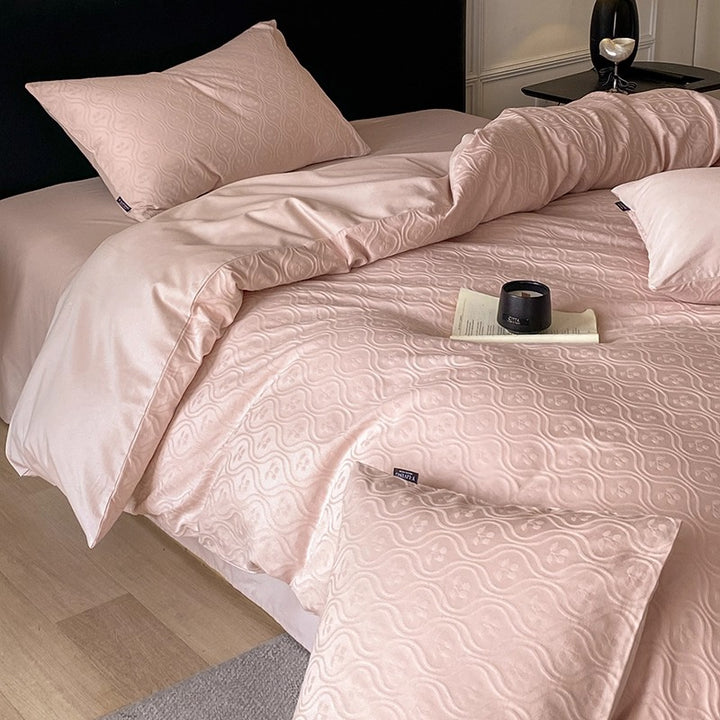 Jacquard Floral Embossed Duvet Cover and Pillowcase Set
