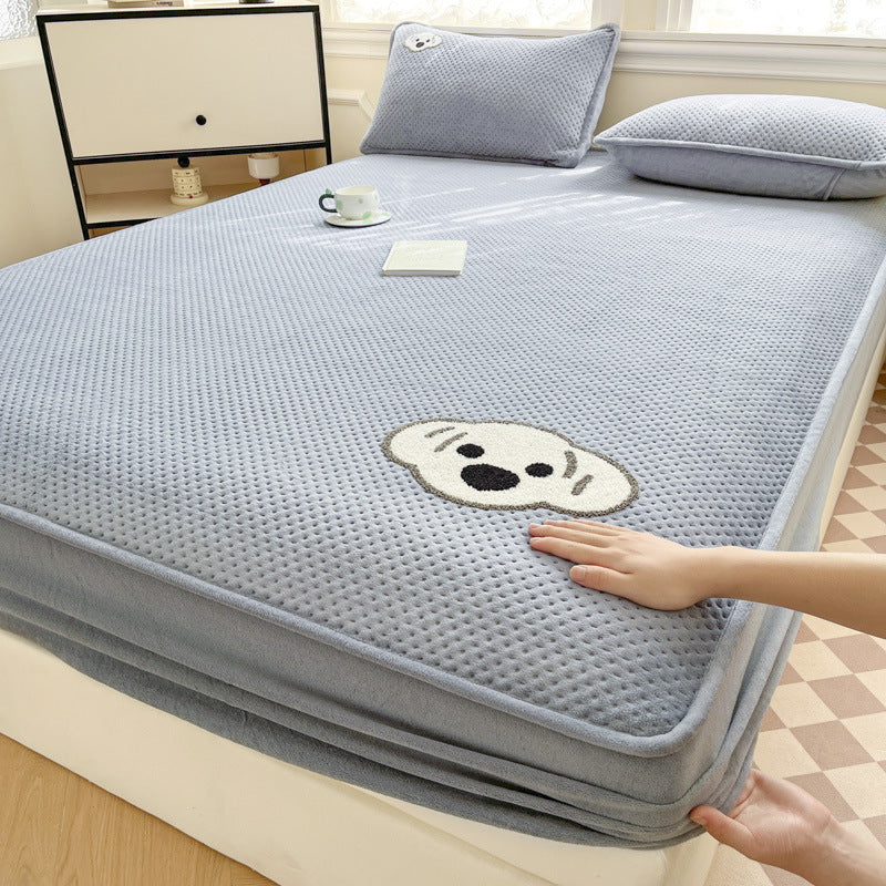 Plush Quilted Mattress Topper with Embroidered Puppy