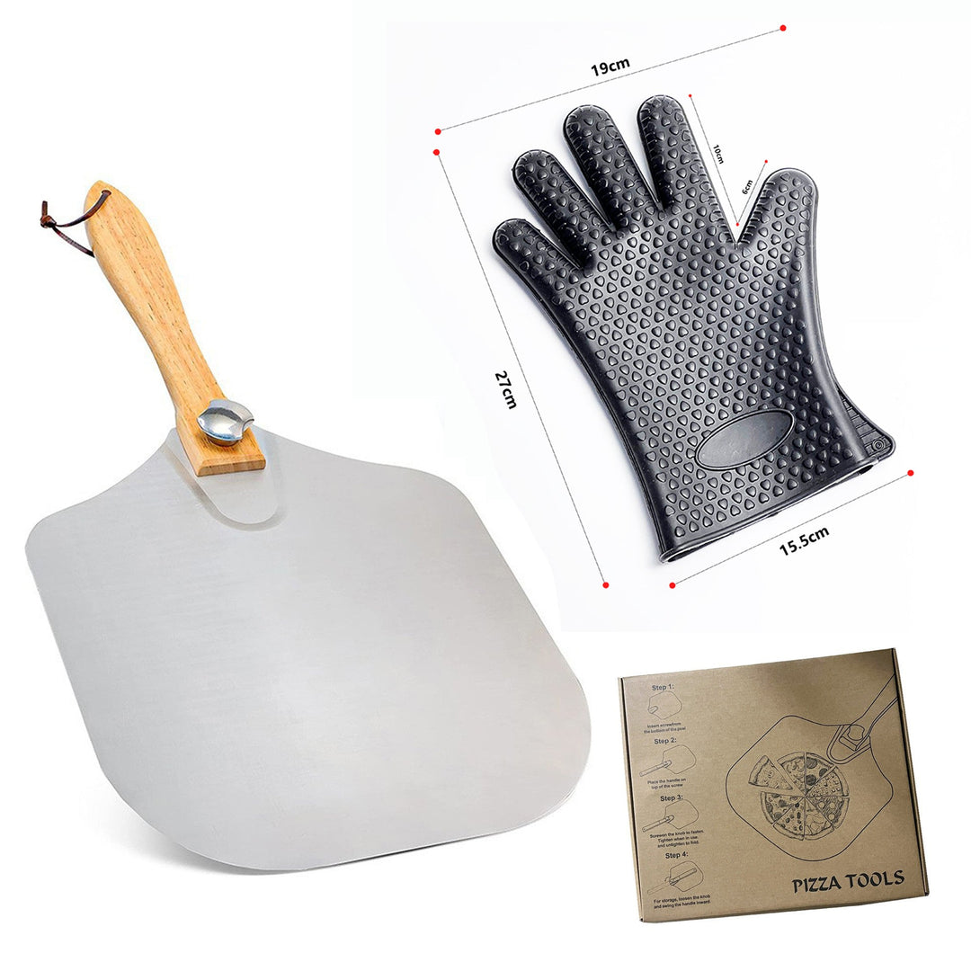 professional pizza peel set with foldable stainless steel shovel ergonomic wooden handle pizza cutter rocker and bench scraper Stornfield