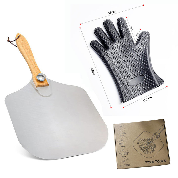 professional pizza peel set with foldable stainless steel shovel ergonomic wooden handle pizza cutter rocker and bench scraper Stornfield