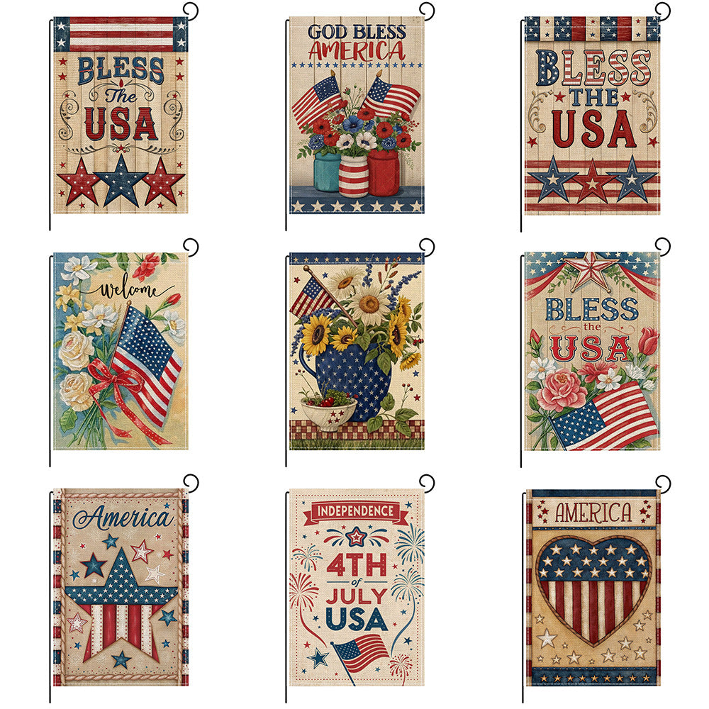 Patriotic Mason Jar Floral Burlap-Texture Outdoor Garden Flag