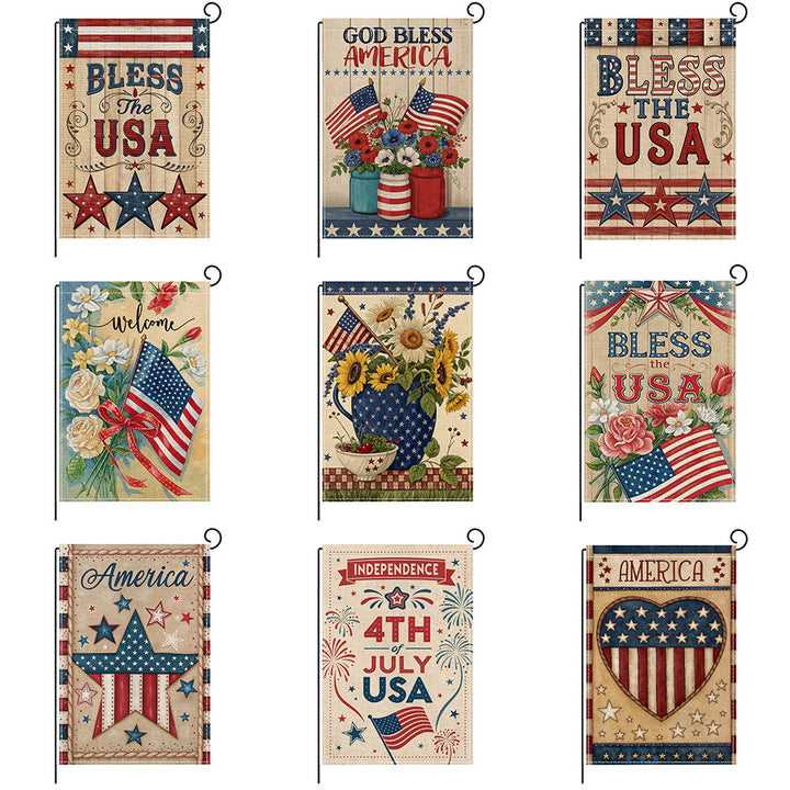 Patriotic Mason Jar Floral Burlap-Texture Outdoor Garden Flag