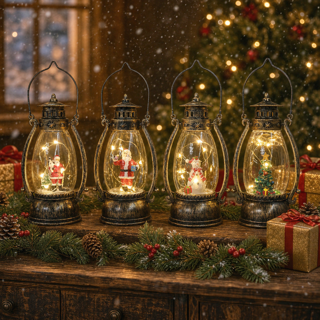 Vintage-Style Illuminated Santa Lantern