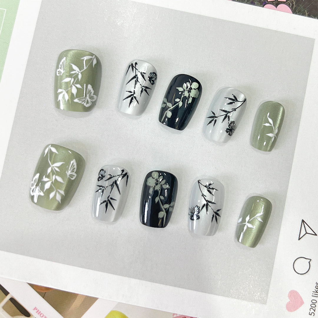Artistic Artificial Nail Tips with Floral Designs Stornfield