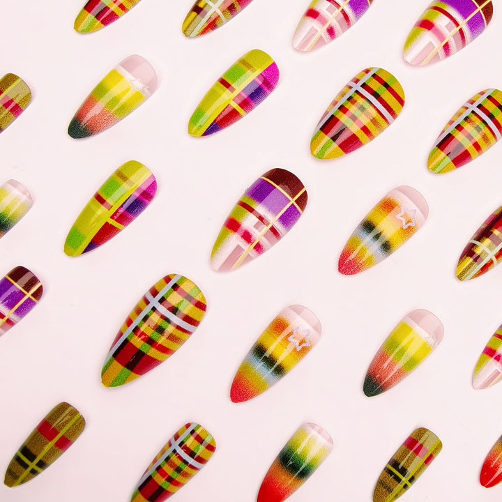 Creative artificial nails with striking plaid pattern Stornfield