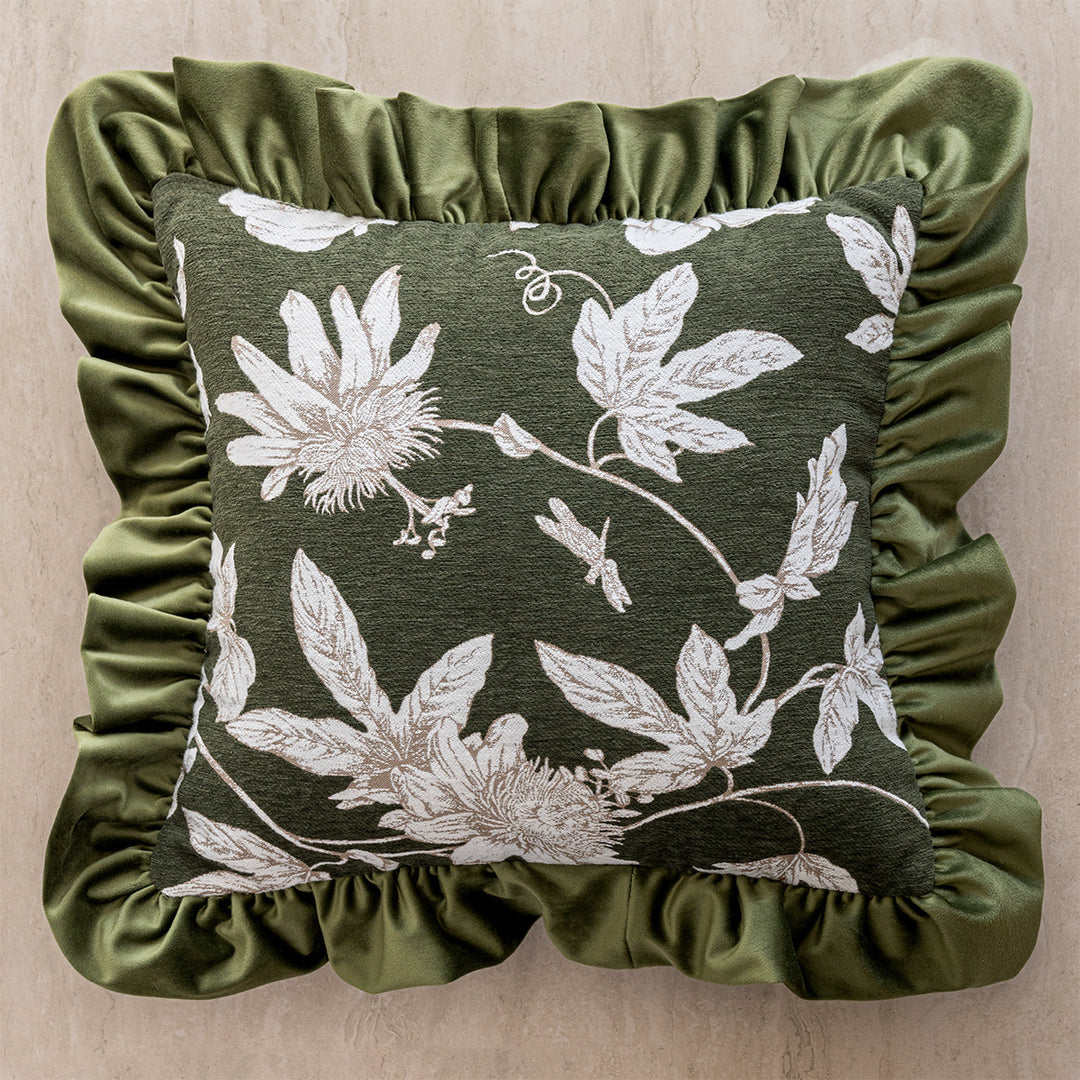Fluffy decorative pillow with floral pattern