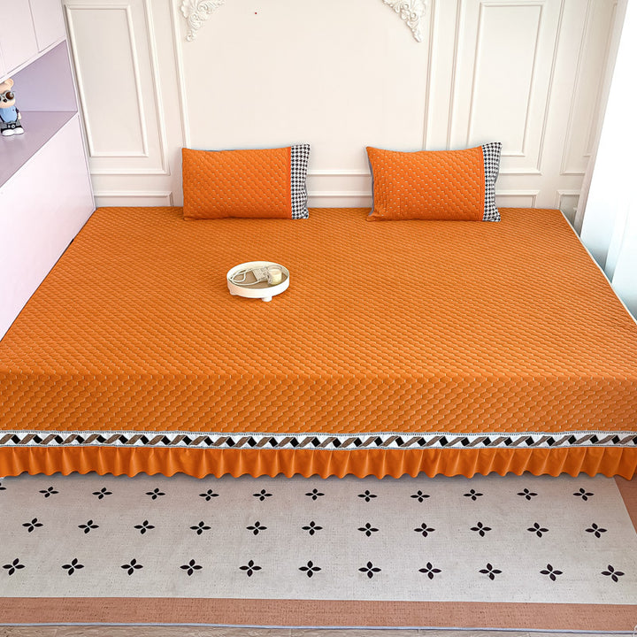 Quilted Ruffled Bed Skirt and Deep-Fit Mattress Protector Set
