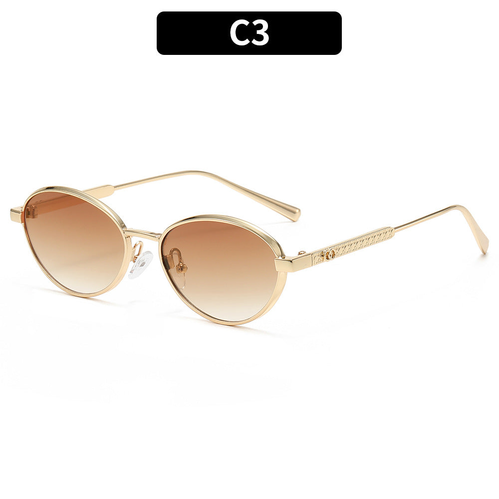 Fashionable Oval Frame Sunglasses with Gradient Lenses
