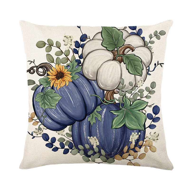Seasonal Autumn Script Cushion Cover with Pumpkin and Leaf Line Art