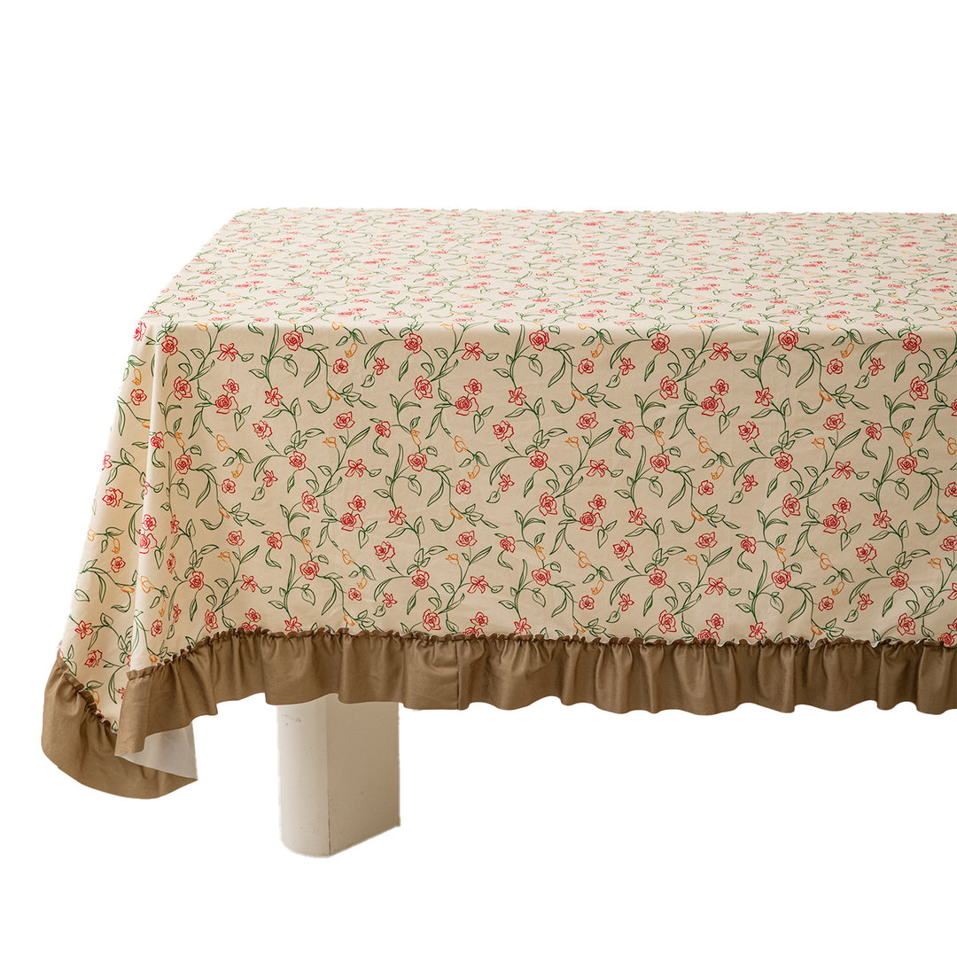 Tablecloth with floral vintage print look and gathered frill Stornfield