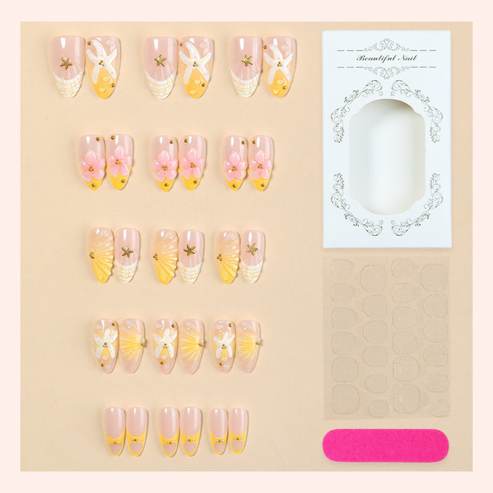 Artistic Press-On Nail Set with Floral and Decorative Designs Stornfield