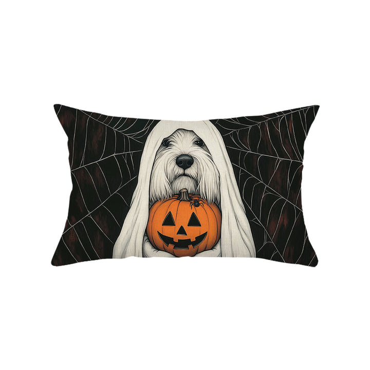 Rectangular Cotton-Linen Halloween Ghost Pattern Lumbar Pillow Cover