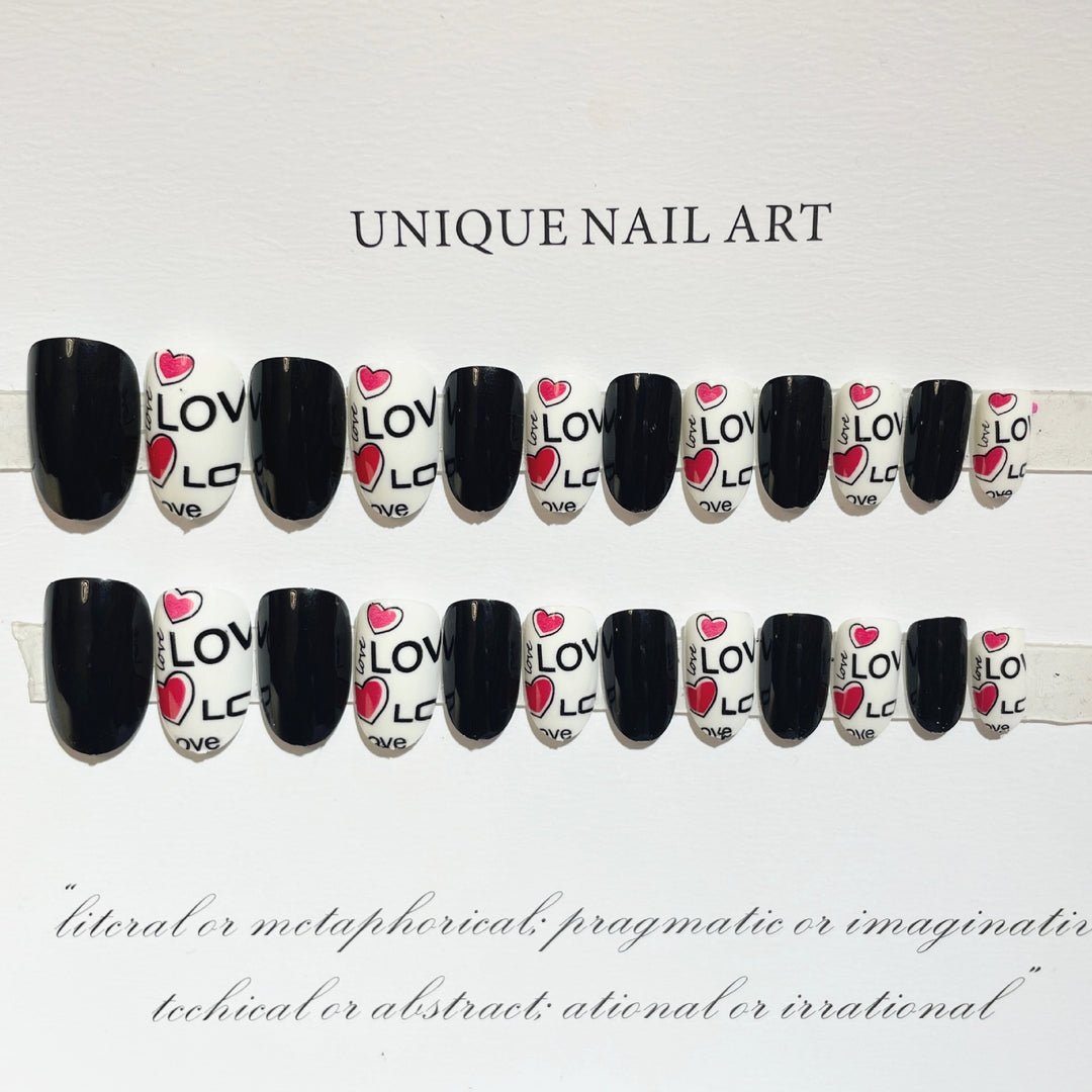 Decorative Press-On Nail Art Set with Love Theme