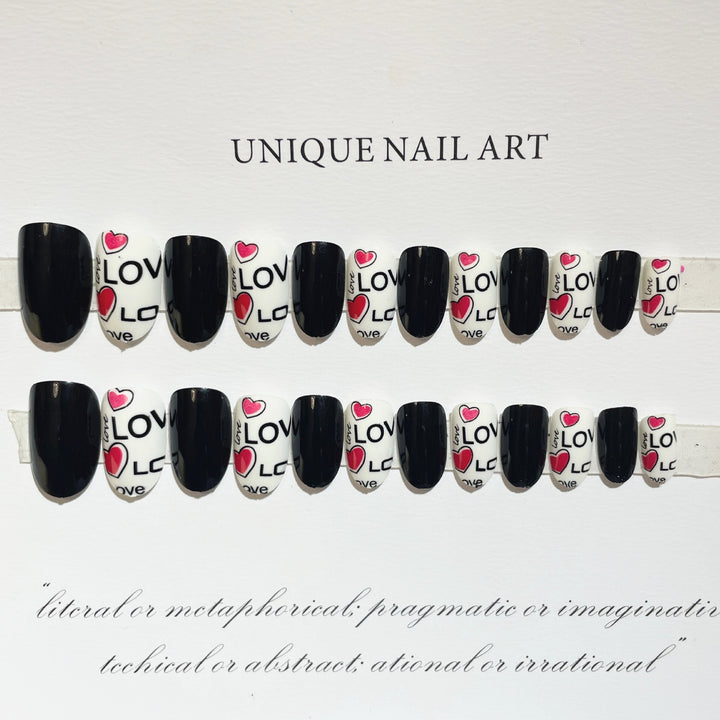 Decorative Press-On Nail Art Set with Love Theme