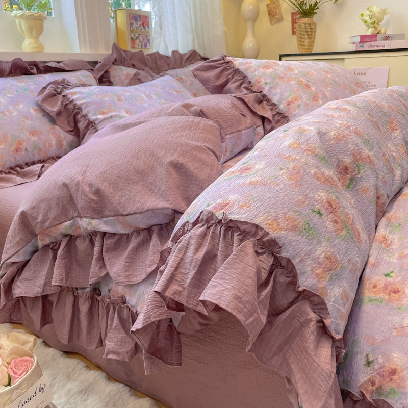 Decorative Ruffled Floral Cushion Set