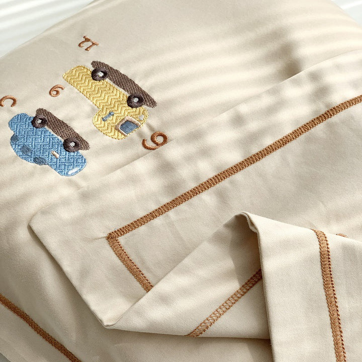 Embroidered Cotton Sateen Pillowcase Set with Piped Edge