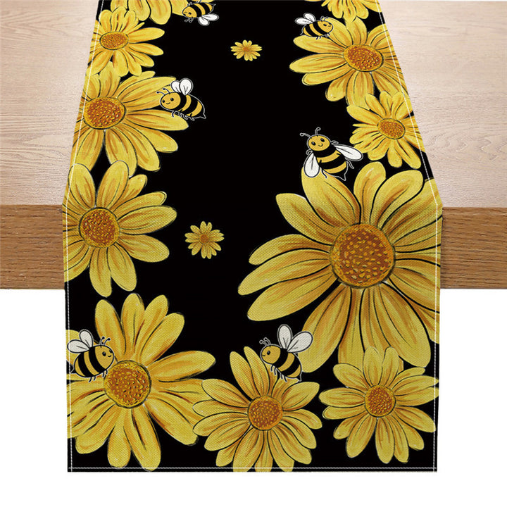 Watercolor Wildflower Cotton-Linen Table Runner with Meadow Botanical Print