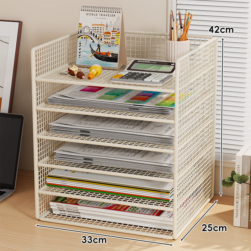 Multi-Tier Metal Mesh Desktop Document and Office Supply Organizer with Pull-Out Trays